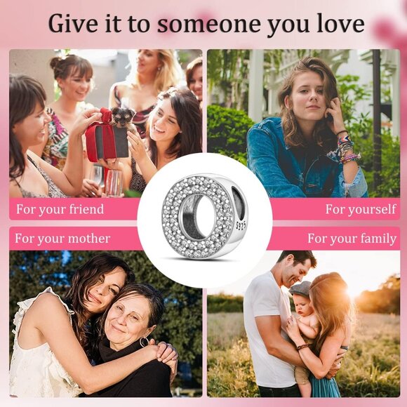 Dazzling 925 Silver Alphabet Dangle Charms with 5A Cubic Zirconia for Women - Picture 7 of 7